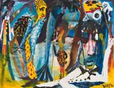 Beezy Bailey, Peician (sic) Ball, oil on canvas in the artist's hand painted frame