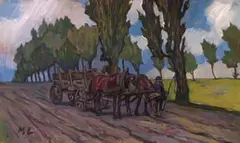Maggie Laubser, Horsecart with Trees, oil on card