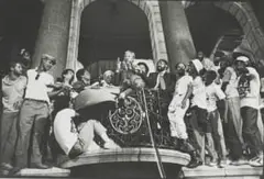 Chris Ledochowski, Nelson Mandela Delivers his First Public Speech in Twenty Seven Years, on the Day of his Release. City Hall, Grand Parade, Cape Town 11.02.1990., duotone photolithograph on 100% cotton BFK Rives mould-made paper
