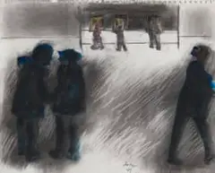 Robert Hodgins, Bank, mixed media on sketchbook page
