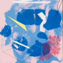Mongezi Ncaphayi, Untitled (Abstract in Pink and Blue), colour screenprint and hand painting