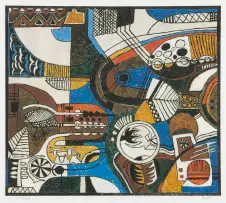 Lucky Sibiya, Village Life, colour photolithograph on paper