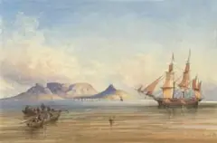 Thomas Bowler, Table Bay, watercolour with heightening in China White on paper laid down on card