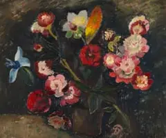 Flowers in a Vase by Pranas Domšaitis, oil on board, sold Mar 2024