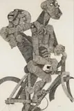 Figures on a Bicycle by Nathaniel Ntwayakgosi Mokgosi, pencil, pen and ink on paper, sold Mar 2024
