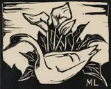 Maggie Laubser, Swan and Arum Lilies, linocut on paper