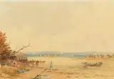Thomas Bowler, Bluff, Natal Landing of the 45th Regiment, watercolour and heightening in China White on paper