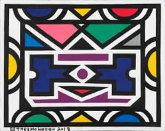 Esther Mahlangu, Untitled (Blue Central Motif), acrylic on artist's board