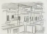 Nico Verboom, Street Scene, charcoal on paper