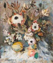 George Enslin, Still Life with Proteas and Fruit, oil on canvas