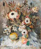 George Enslin, Still Life with Proteas and Fruit, oil on canvas