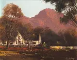 Cape Mountain Landscape by Tinus de Jongh, oil on canvas, sold Mar 2024