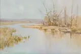 Christopher Tugwell, Bare Trees along the Riverbank, oil on board