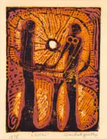 Dan Rakgoathe, Lovers, linocut on paper