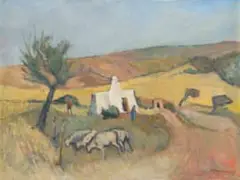 Farm Cottage with Sheep by Piet Kannemeyer, oil on board, offered Mar 2024