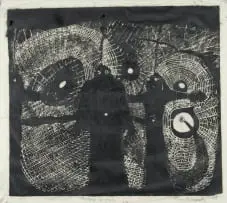 Dan Rakgoathe, Mystery of Time, linocut on tissue paper