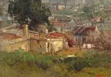 Township Scene by Titta Fasciotti, oil on canvas laid down on board, offered Mar 2024