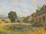 Erich Mayer, Landscape with Homestead, oil on board