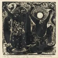 Dan Rakgoathe, Inspiration and Illumination, linocut on tissue paper