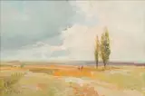 Christopher Tugwell, Three Figures in a Landscape, oil on board