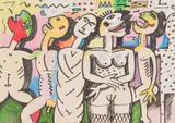Norman Catherine, Five Figures, mixed media on paper