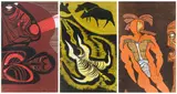 The Assassination of Shaka; No 35, No 43 and No 39 by Cecil Skotnes, colour woodcut on paper, sold Mar 2024