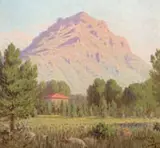 The Stellenbosch Mountain by Jan Ernst Abraham Volschenk, oil on canvas, sold Mar 2024