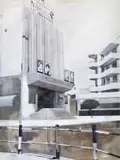 Andrew Hollis, Theatre with Buildings, oil on canvas