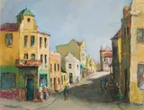 Alexander Rose-Innes, District Six Street Scene with Figures, pastel on paper