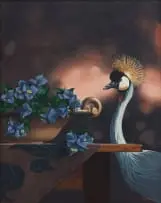 Christopher Haskins, Crowned Crane, oil on board