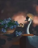 Christopher Haskins, Crowned Crane, oil on board
