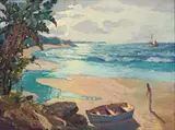 Nils Andersen, Coastal Landscape with Beached Boat