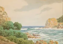 Harold Boyes, Knysna Heads, watercolour on card