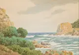 Harold Boyes, Knysna Heads, watercolour on card
