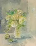 Christo Coetzee, Still Life with Roses and Fruit, mixed media on paper