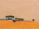 Pieter van der Westhuizen, Orange Landscape with House and Trees