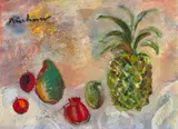 Carl Büchner, Pineapple and Fruit, oil on board