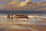 Gian-Piero Garizio, Launching the Boat, oil on board