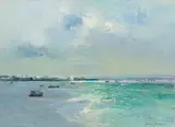 Seascape with Boats by Errol Boyley, oil on canvas, sold Mar 2024