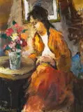 Alexander Rose-Innes, Woman Reading, oil on canvas laid down on board