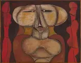 Cecil Skotnes, Figure, carved, incised and painted wood panel