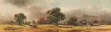 Otto Klar, Landscape with Trees and Huts, pastel on paper