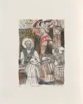 Moleleki Frank Ledimo, Helen of Troyville, hand coloured lithograph on paper
