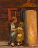 The Phone Box by Adriaan Boshoff, oil on canvas laid down on board, sold Mar 2024