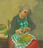 Marjorie Wallace, Shelling Peas; Tea Time, recto verso, gouache on paper