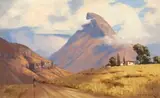 Landscape with Mountain Peak by Willem Hermanus Coetzer, oil on canvas laid down on board, sold Mar 2024