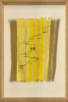 Sivan Zeffertt, Footnote 5: A Memory of a Forgotten Path, 2022, the cotton and hemp panel woven in shades of yellow with black detail, framed