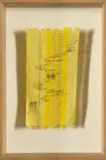 Sivan Zeffertt, Footnote 5: A Memory of a Forgotten Path, 2022, the cotton and hemp panel woven in shades of yellow with black detail, framed