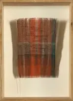 Sivan Zeffertt, Footnote 2: Site Reading, 2022, the cotton panel woven in shades of brown, red and black, framed