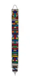 Martha Mahlangu, An Ndebele beaded panel, rectangular, with geometric design in glass beads, thread and wood with a beaded loop